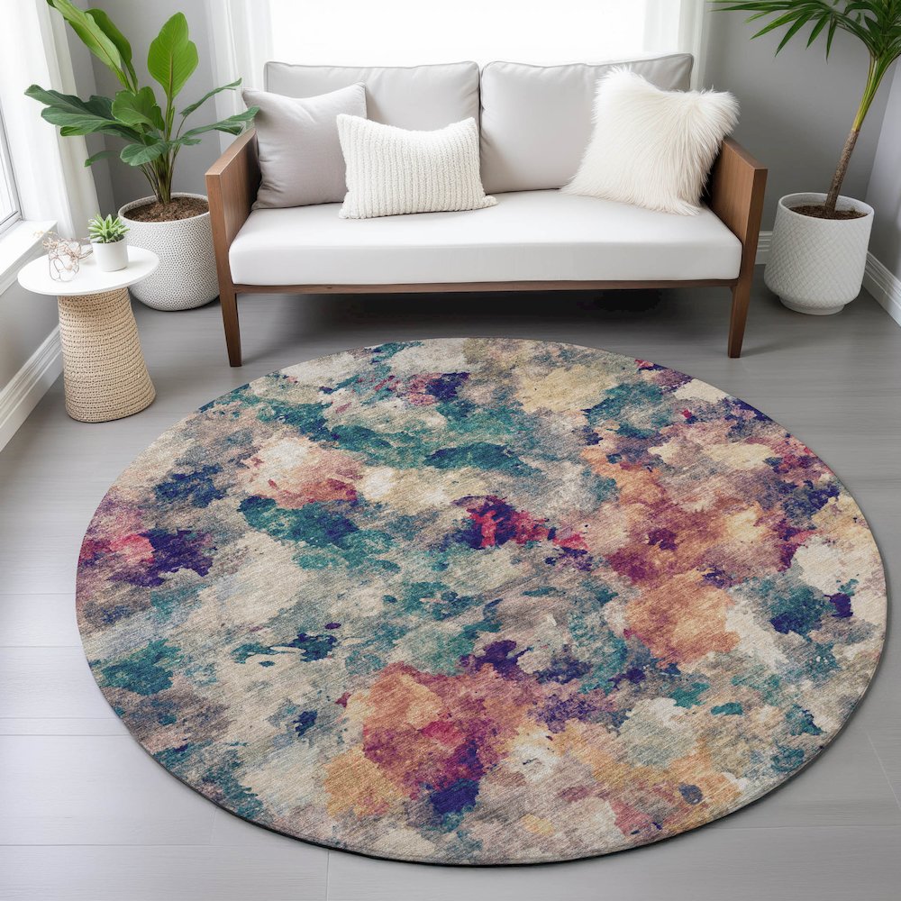 Machine Washable Indoor/Outdoor Chantille ACN2203 Putty 8' x 8' Round Rug. Picture 5