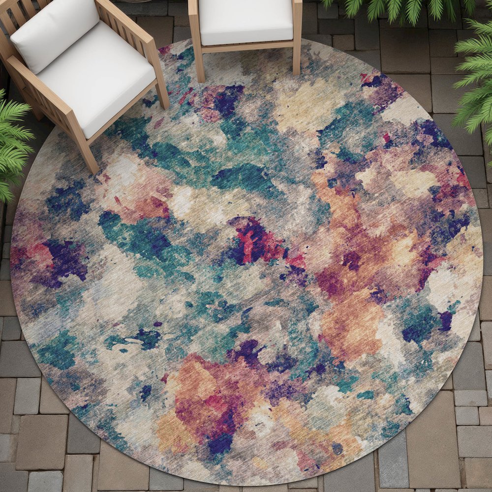 Machine Washable Indoor/Outdoor Chantille ACN2203 Putty 8' x 8' Round Rug. Picture 6