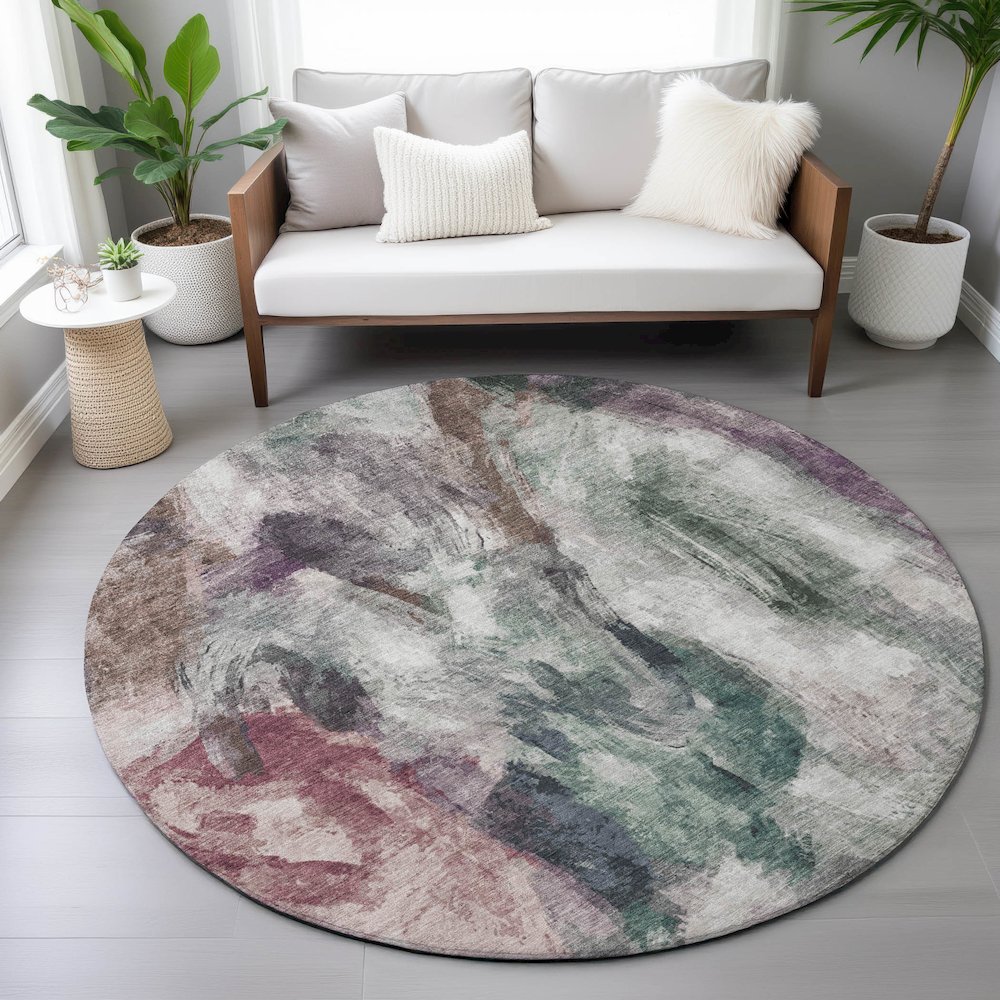 Machine Washable Indoor/Outdoor Chantille ACN2204 Green 8' x 8' Round Rug. Picture 5