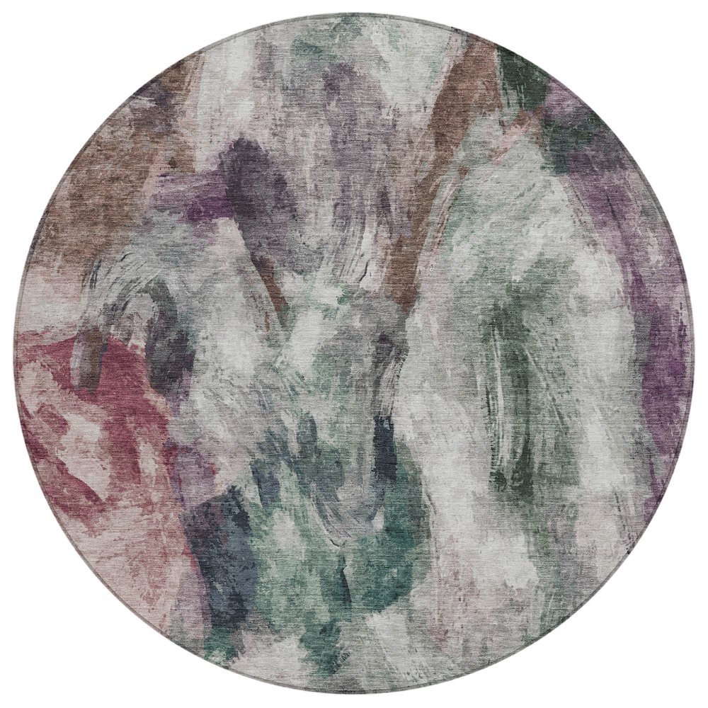 Machine Washable Indoor/Outdoor Chantille ACN2204 Green 8' x 8' Round Rug. Picture 1