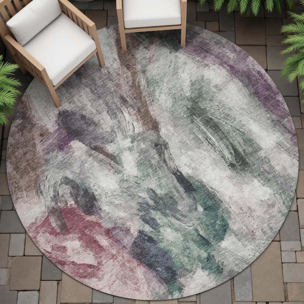 Machine Washable Indoor/Outdoor Chantille ACN2204 Green 8' x 8' Round Rug. Picture 6