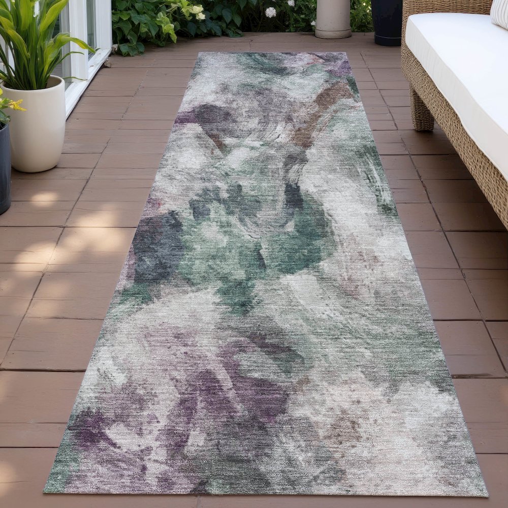 Machine Washable Indoor/Outdoor Chantille ACN2204 Green 2'3" x 7'6" Runner Rug. Picture 6