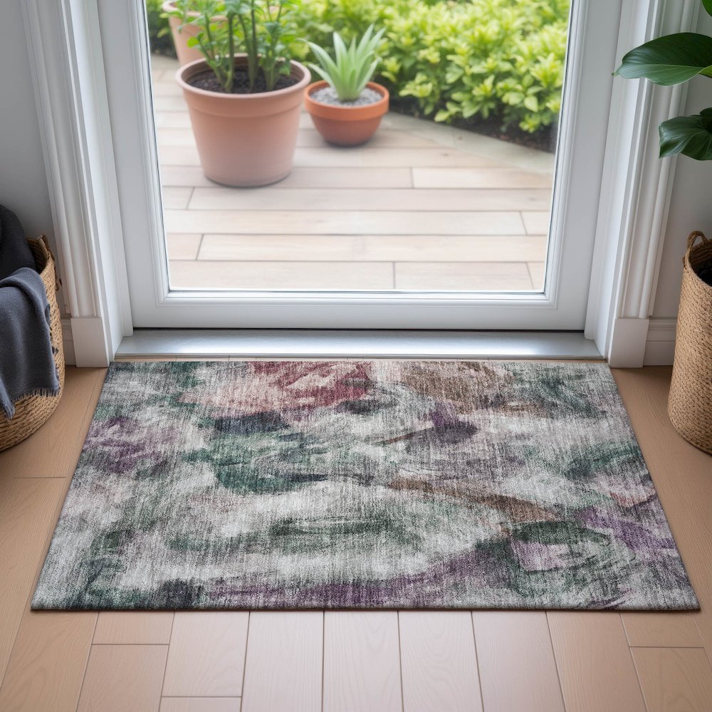 Machine Washable Indoor/Outdoor Chantille ACN2204 Green 1'8" x 2'6" Rug. Picture 5