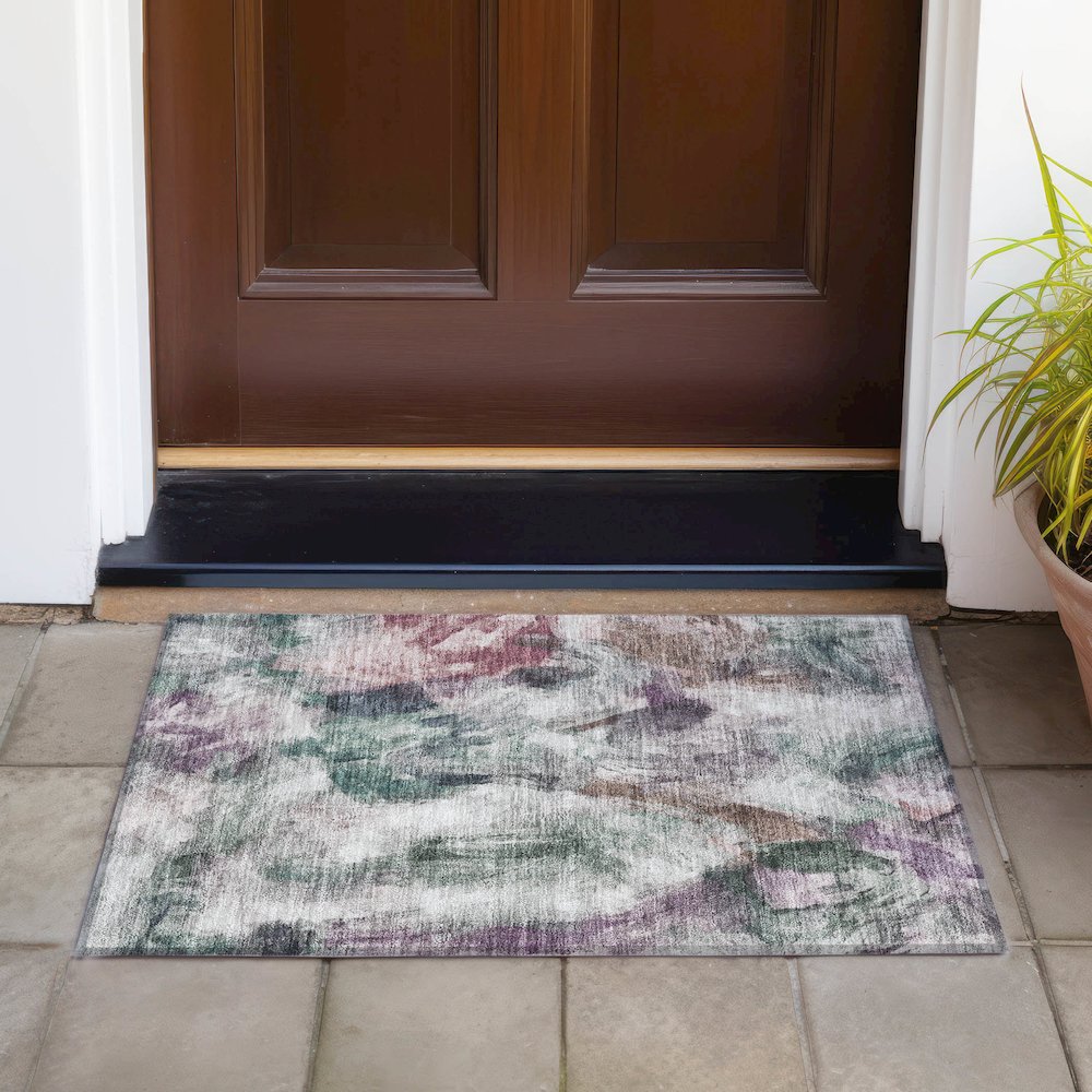 Machine Washable Indoor/Outdoor Chantille ACN2204 Green 1'8" x 2'6" Rug. Picture 6