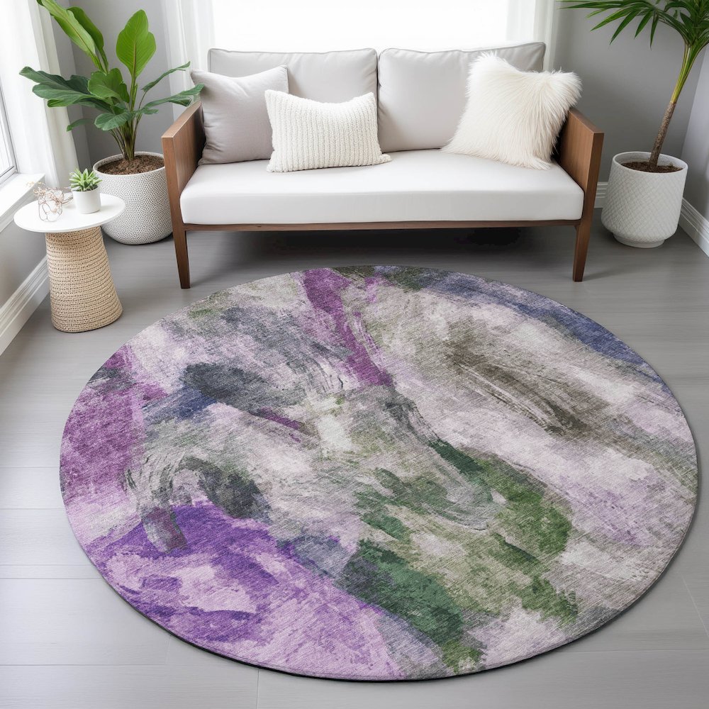Machine Washable Indoor/Outdoor Chantille ACN2204 Lavender 8' x 8' Round Rug. Picture 5