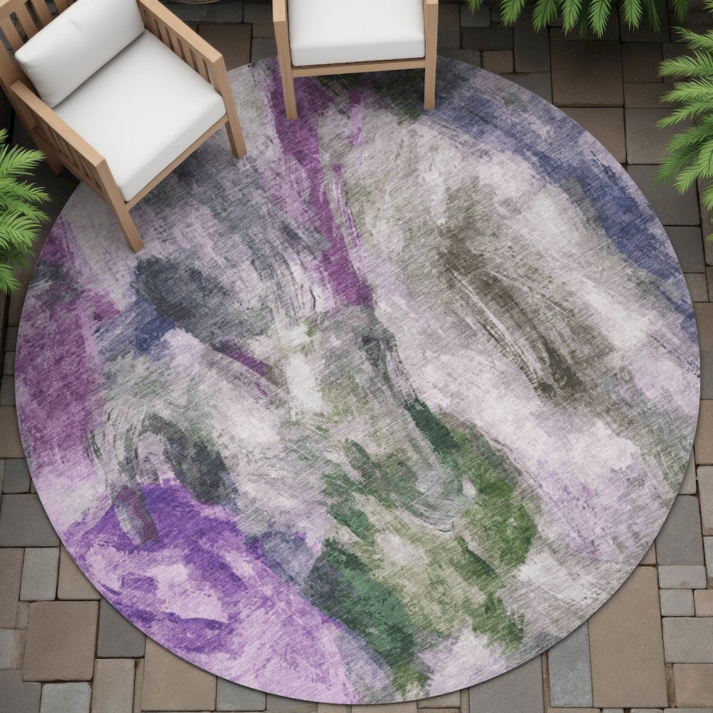 Machine Washable Indoor/Outdoor Chantille ACN2204 Lavender 8' x 8' Round Rug. Picture 6