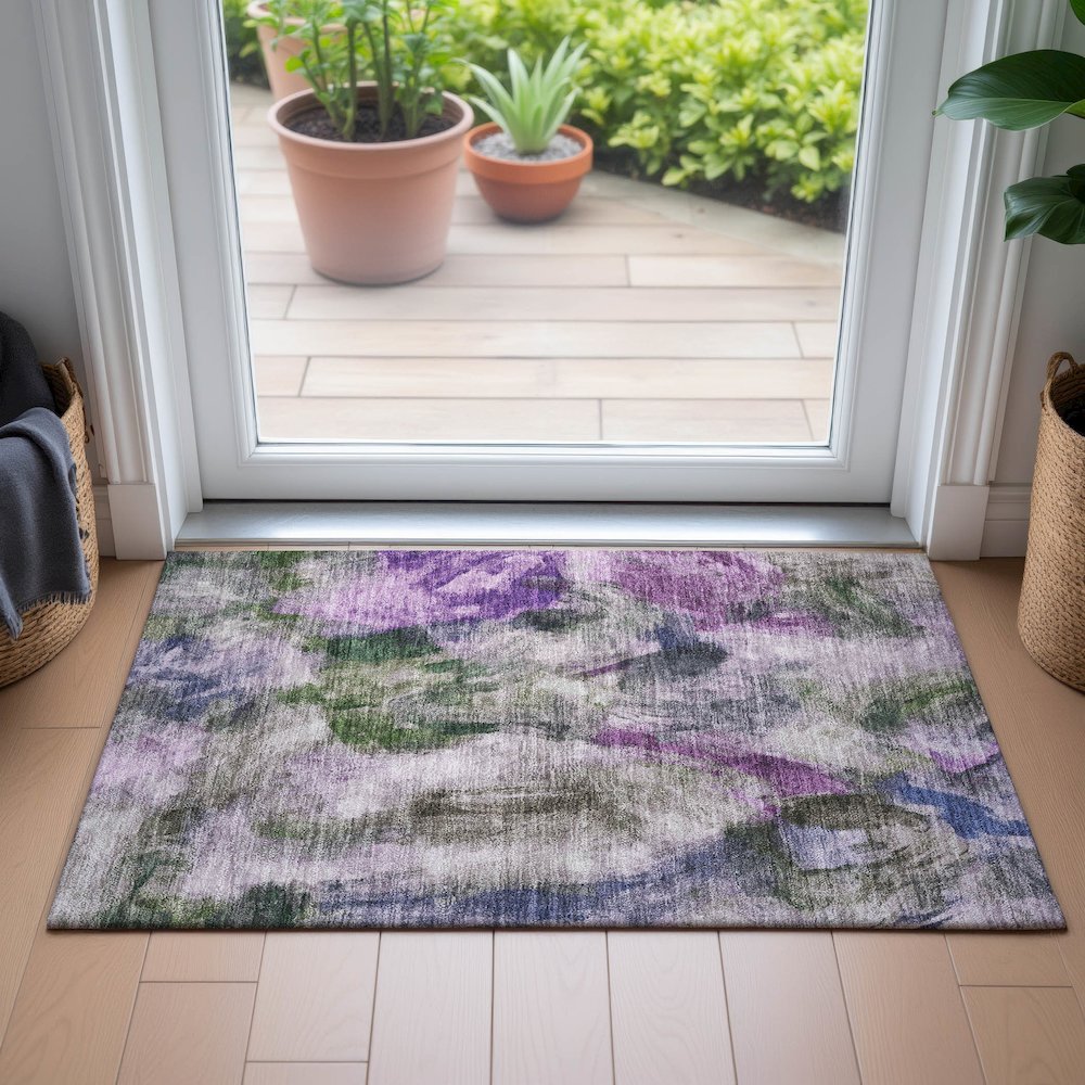 Machine Washable Indoor/Outdoor Chantille ACN2204 Lavender 1'8" x 2'6" Rug. Picture 5
