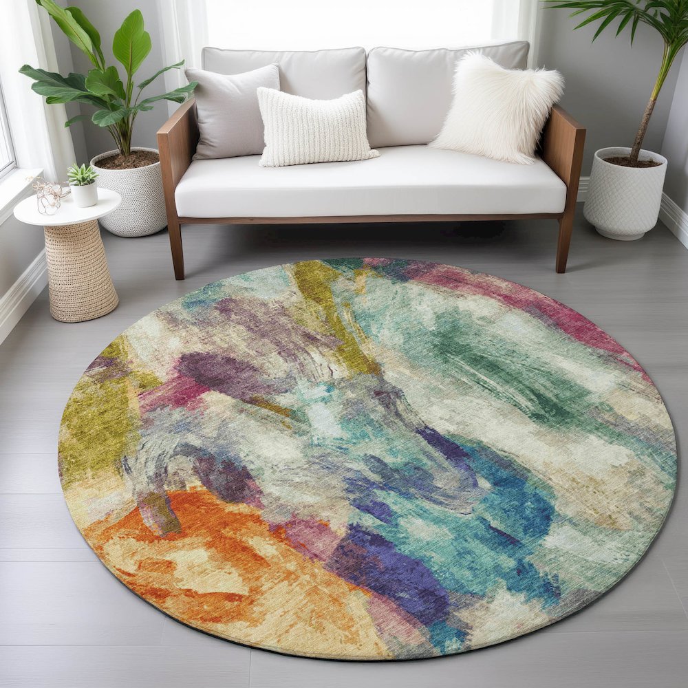 Machine Washable Indoor/Outdoor Chantille ACN2204 Sage 8' x 8' Round Rug. Picture 5