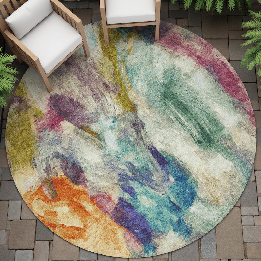 Machine Washable Indoor/Outdoor Chantille ACN2204 Sage 8' x 8' Round Rug. Picture 6