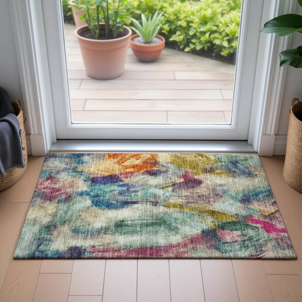 Machine Washable Indoor/Outdoor Chantille ACN2204 Sage 1'8" x 2'6" Rug. Picture 5