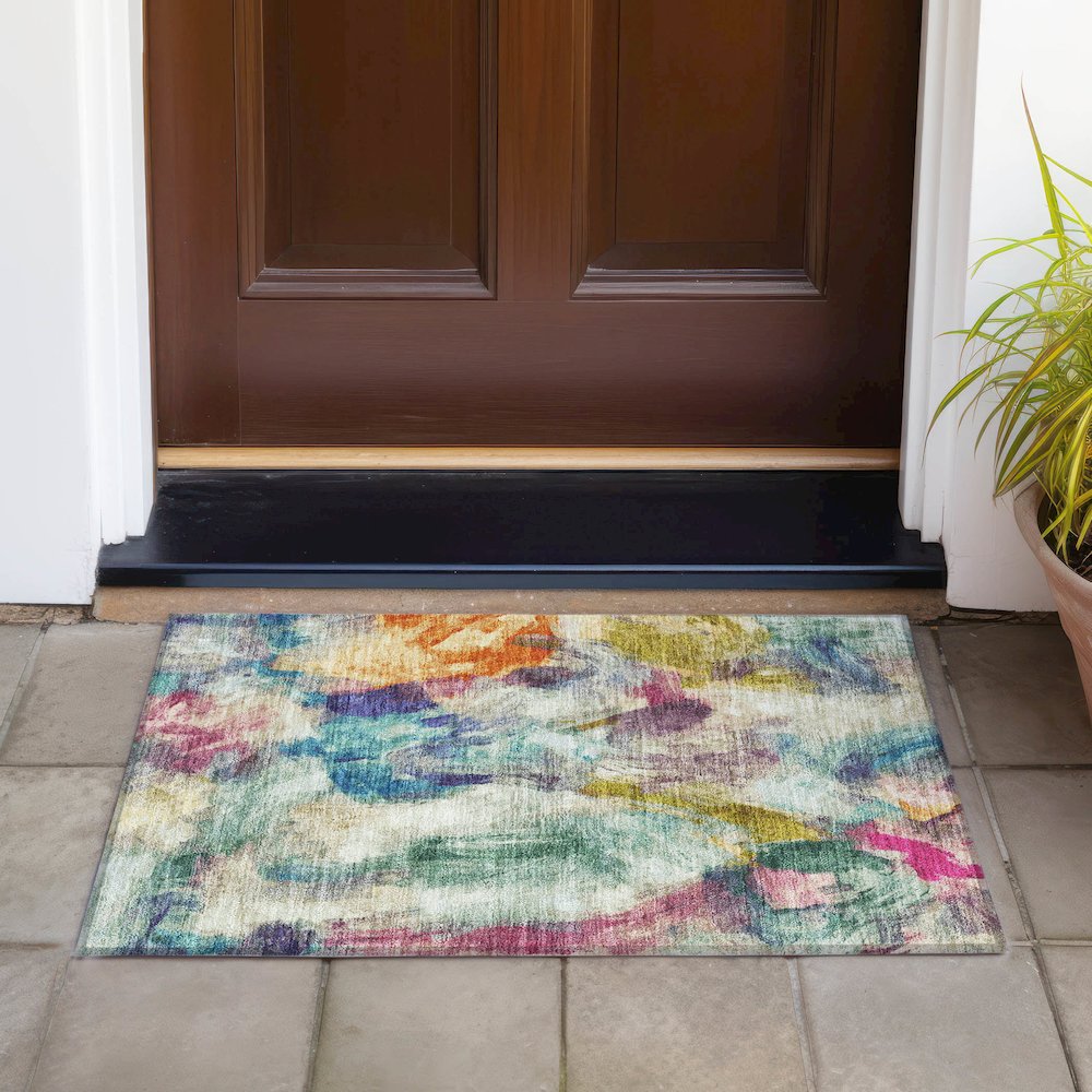 Machine Washable Indoor/Outdoor Chantille ACN2204 Sage 1'8" x 2'6" Rug. Picture 6