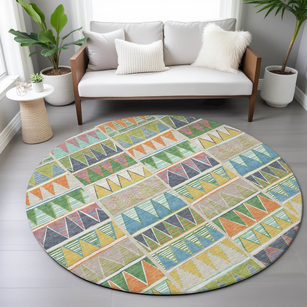 Machine Washable Indoor/Outdoor Chantille ACN2205 Beige 8' x 8' Round Rug. Picture 5