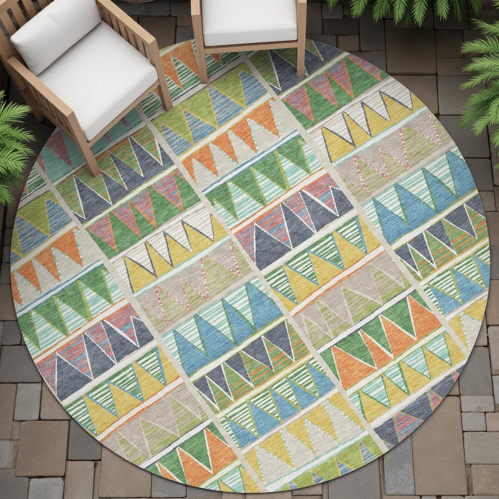 Machine Washable Indoor/Outdoor Chantille ACN2205 Beige 8' x 8' Round Rug. Picture 6