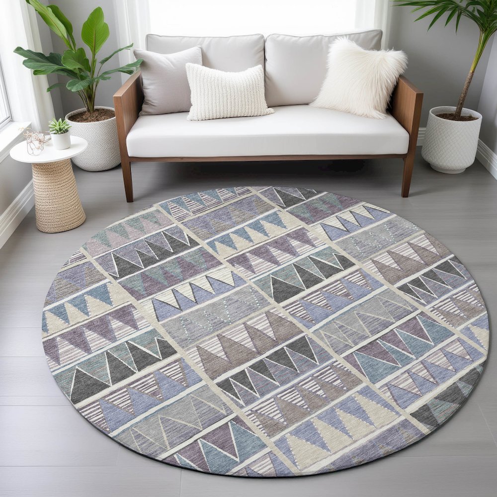 Machine Washable Indoor/Outdoor Chantille ACN2205 Lavender 8' x 8' Round Rug. Picture 5