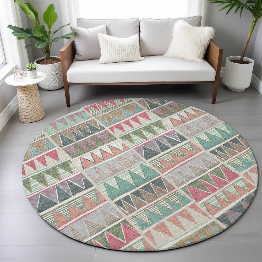 Machine Washable Indoor/Outdoor Chantille ACN2205 Salmon 8' x 8' Round Rug. Picture 5