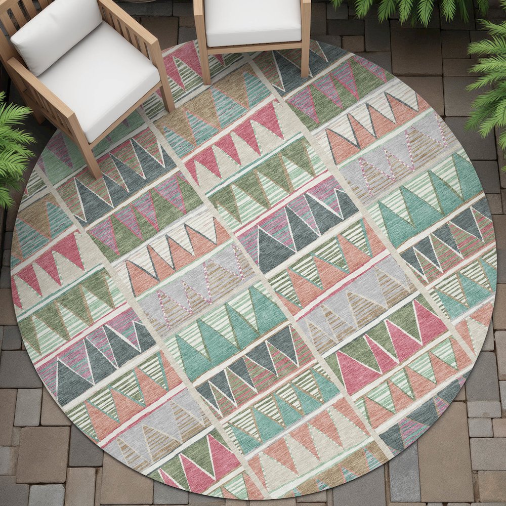Machine Washable Indoor/Outdoor Chantille ACN2205 Salmon 8' x 8' Round Rug. Picture 6