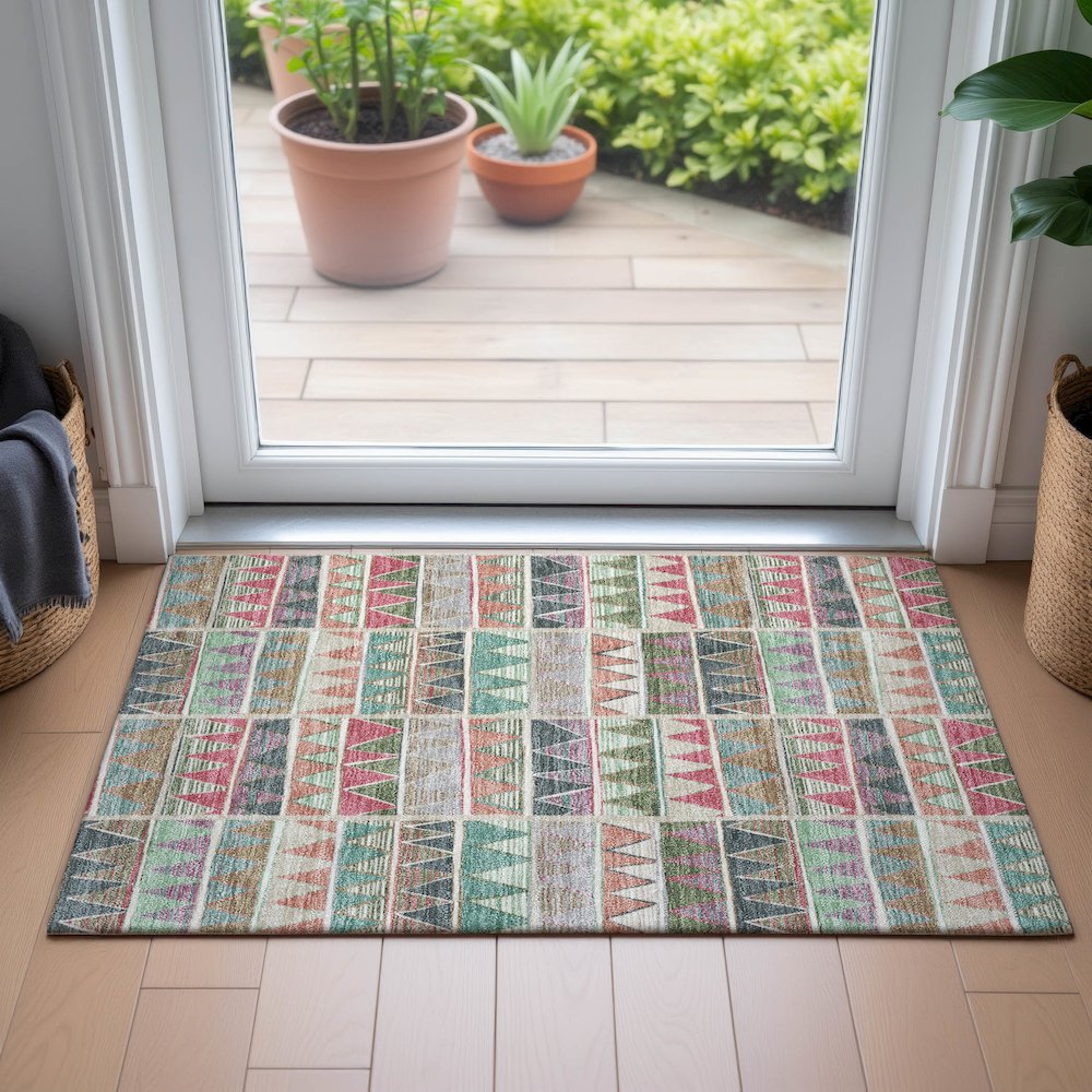 Machine Washable Indoor/Outdoor Chantille ACN2205 Salmon 1'8" x 2'6" Rug. Picture 5