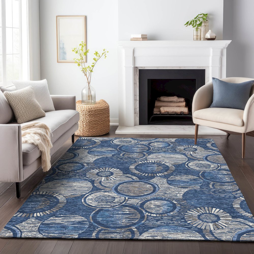 Machine Washable Indoor/Outdoor Chantille ACN2206 Navy 2'6" x 3'10" Rug. Picture 6