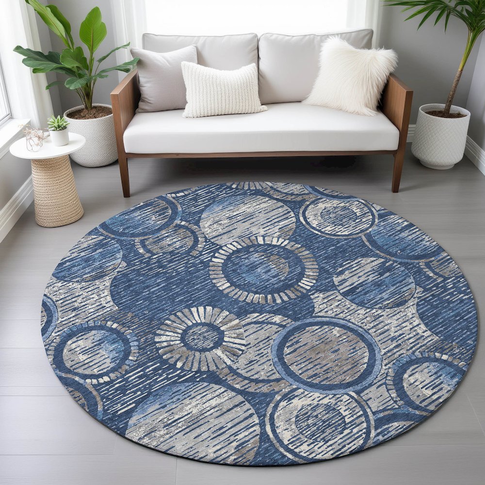 Machine Washable Indoor/Outdoor Chantille ACN2206 Navy 8' x 8' Round Rug. Picture 5