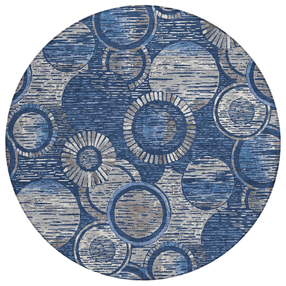 Machine Washable Indoor/Outdoor Chantille ACN2206 Navy 8' x 8' Round Rug. Picture 1