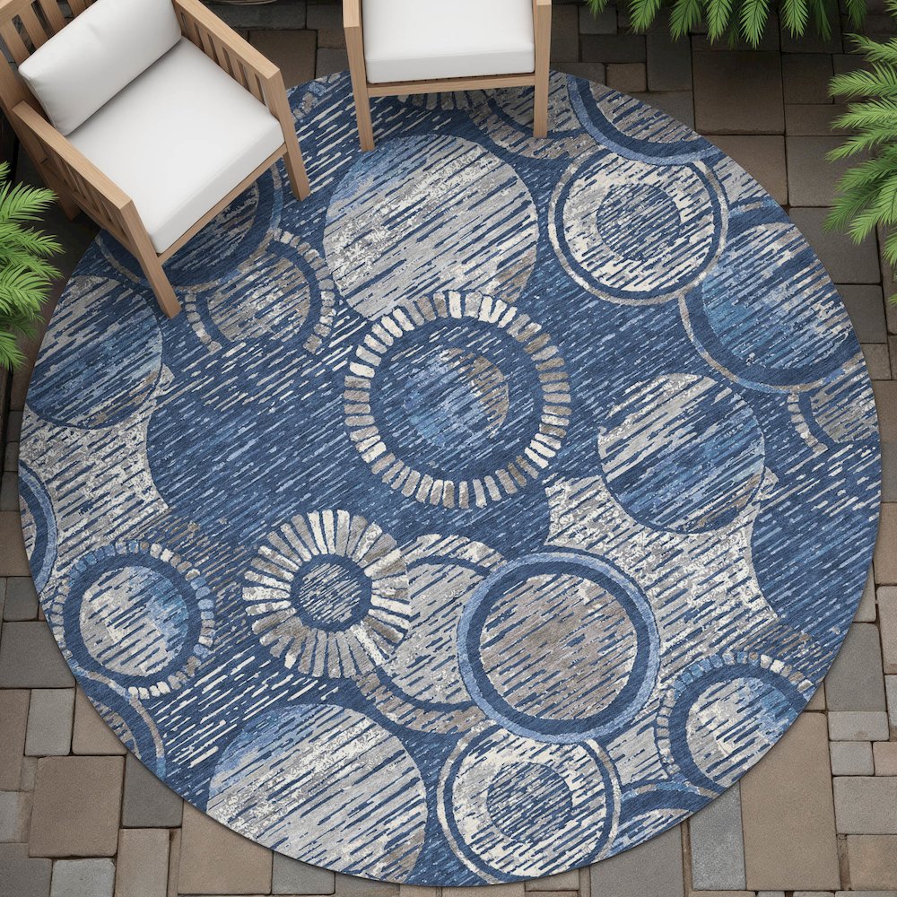 Machine Washable Indoor/Outdoor Chantille ACN2206 Navy 8' x 8' Round Rug. Picture 6