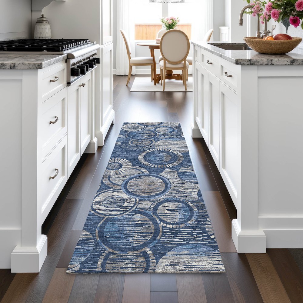 Machine Washable Indoor/Outdoor Chantille ACN2206 Navy 2'3" x 7'6" Runner Rug. Picture 5