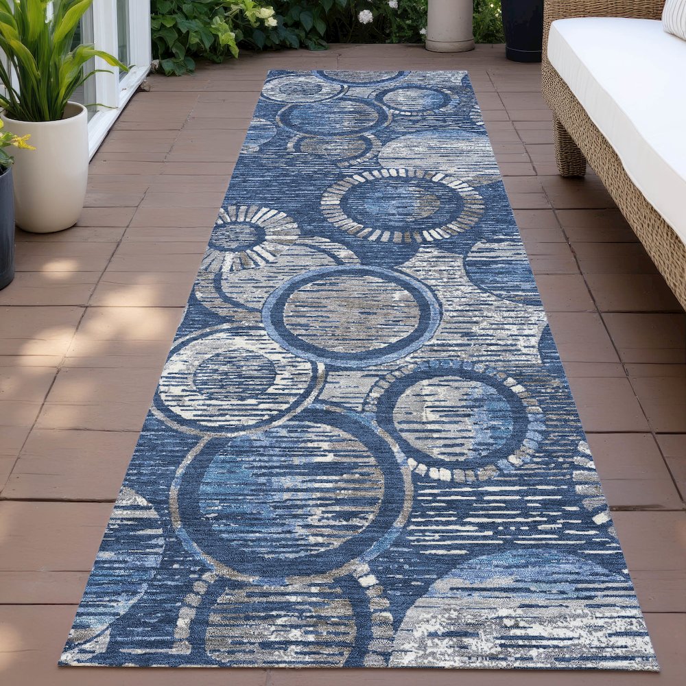 Machine Washable Indoor/Outdoor Chantille ACN2206 Navy 2'3" x 7'6" Runner Rug. Picture 6