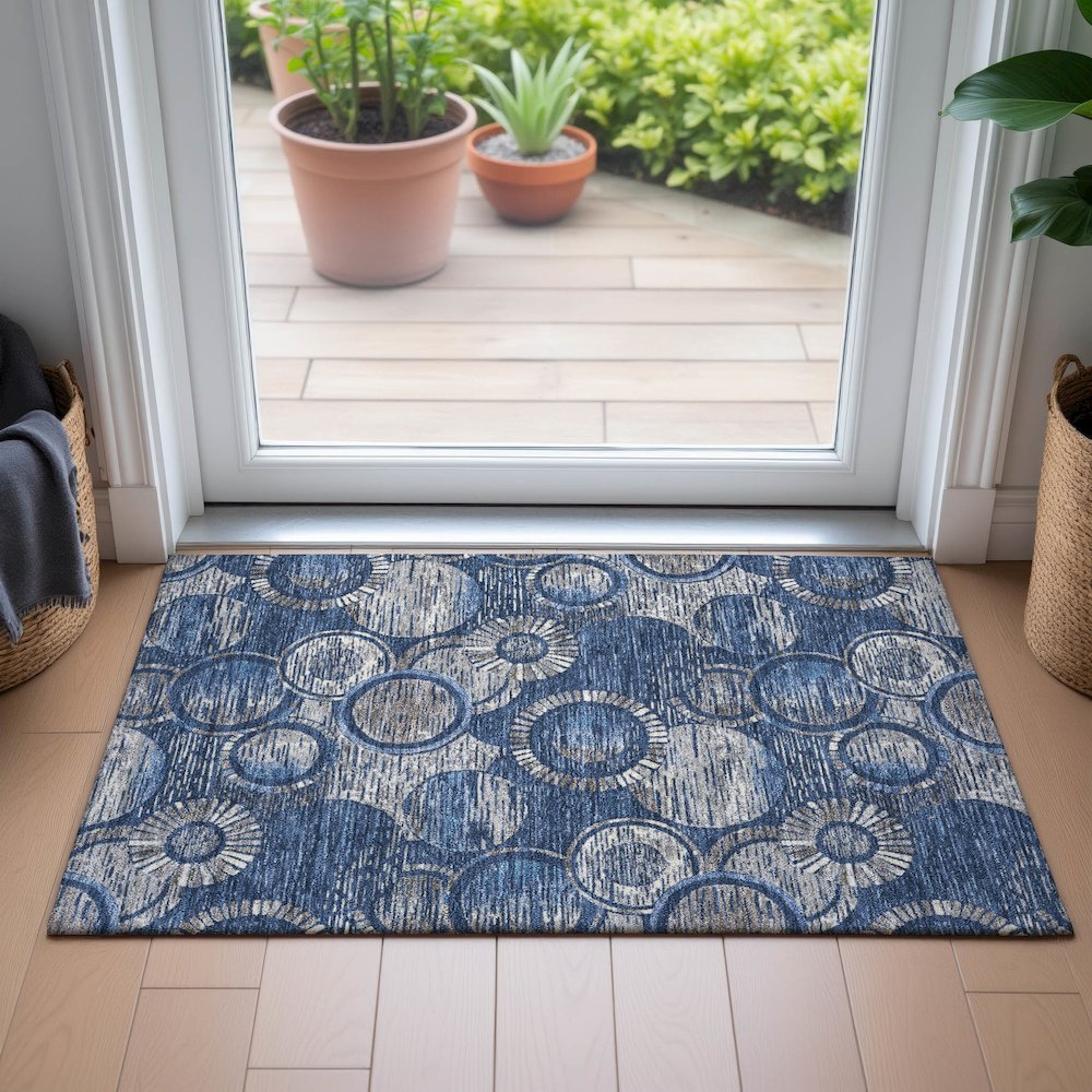 Machine Washable Indoor/Outdoor Chantille ACN2206 Navy 1'8" x 2'6" Rug. Picture 5