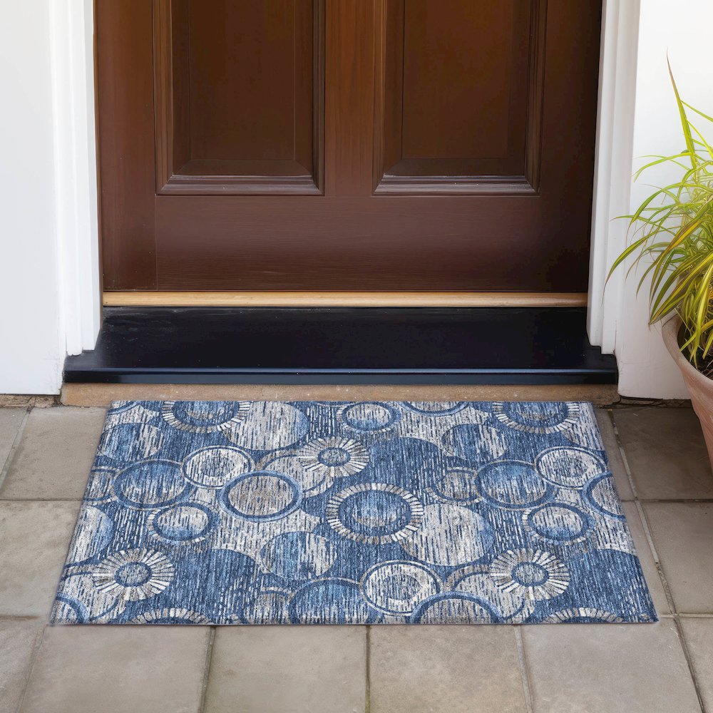 Machine Washable Indoor/Outdoor Chantille ACN2206 Navy 1'8" x 2'6" Rug. Picture 6