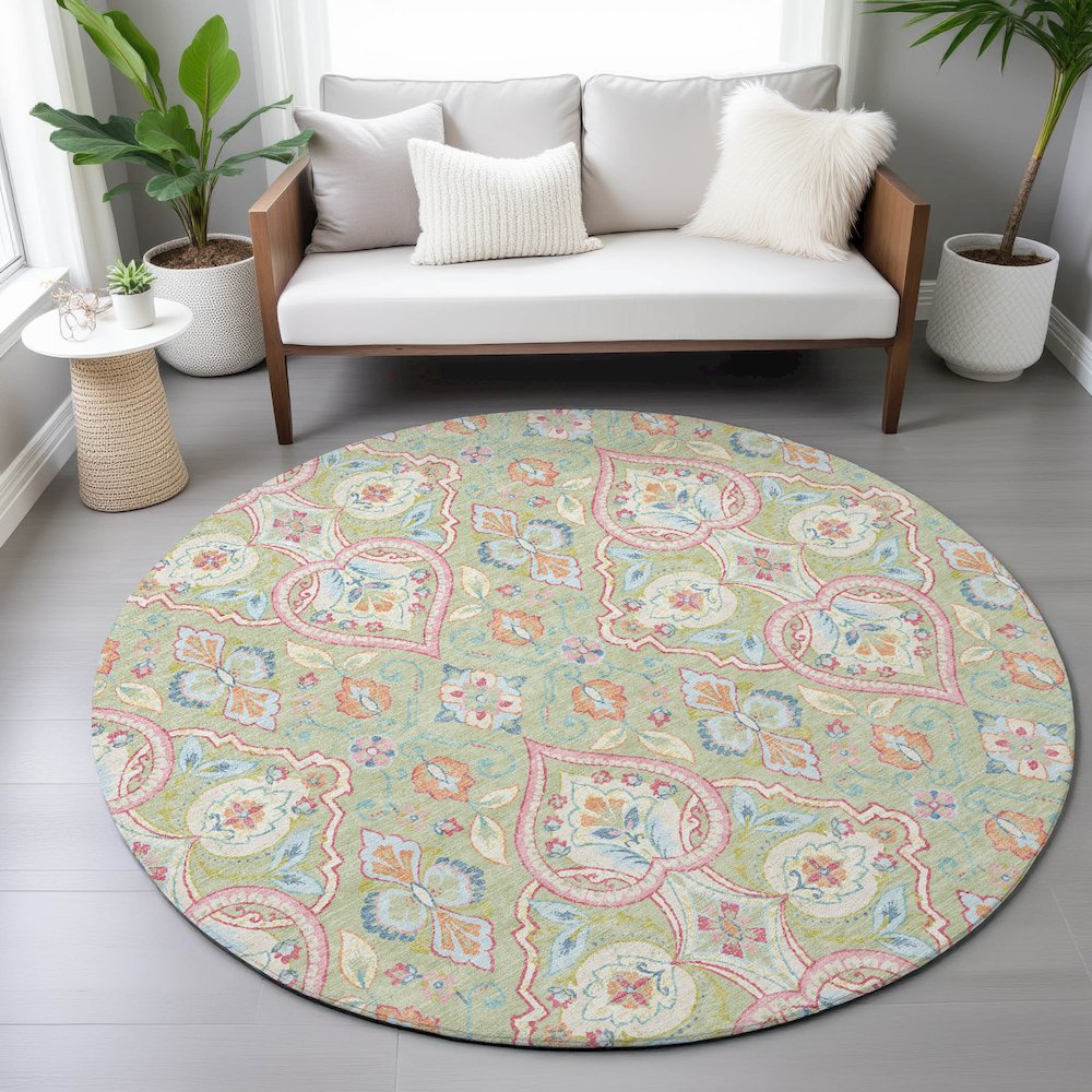 Machine Washable Indoor/Outdoor Chantille ACN2207 Aloe 8' x 8' Round Rug. Picture 5