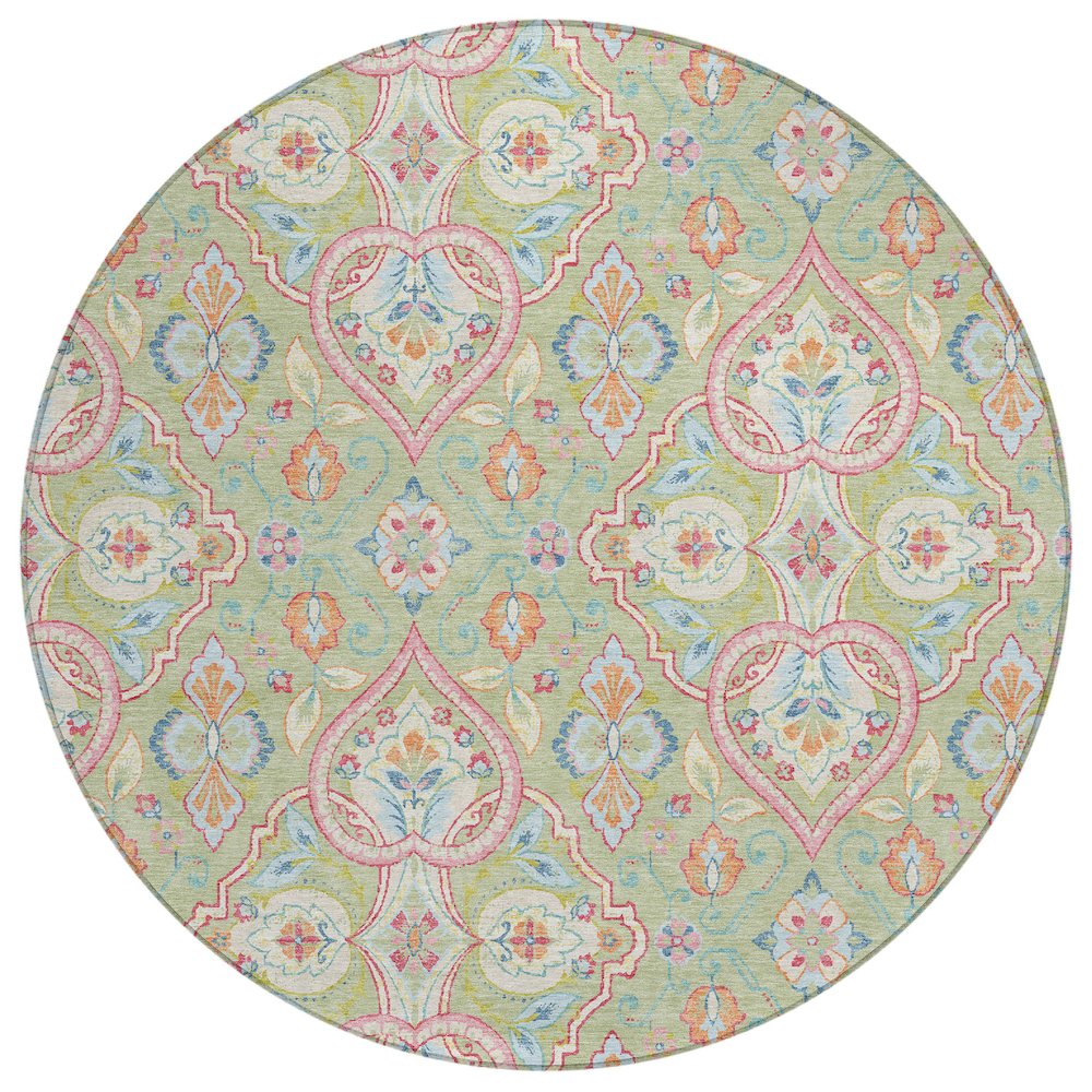 Machine Washable Indoor/Outdoor Chantille ACN2207 Aloe 8' x 8' Round Rug. Picture 1