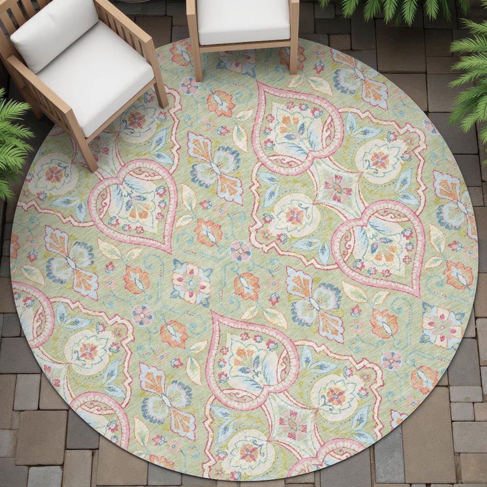 Machine Washable Indoor/Outdoor Chantille ACN2207 Aloe 8' x 8' Round Rug. Picture 6