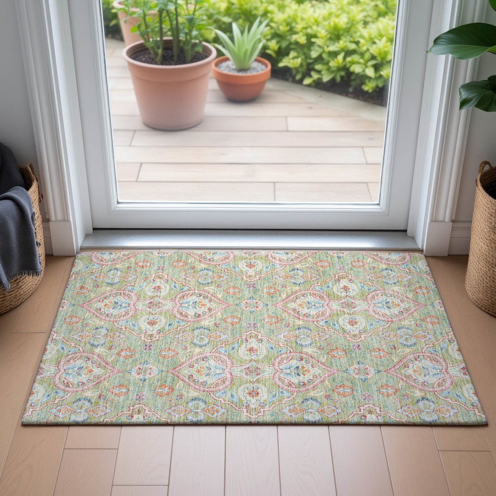 Machine Washable Indoor/Outdoor Chantille ACN2207 Aloe 1'8" x 2'6" Rug. Picture 5