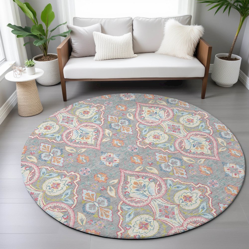Machine Washable Indoor/Outdoor Chantille ACN2207 Gray 8' x 8' Round Rug. Picture 5