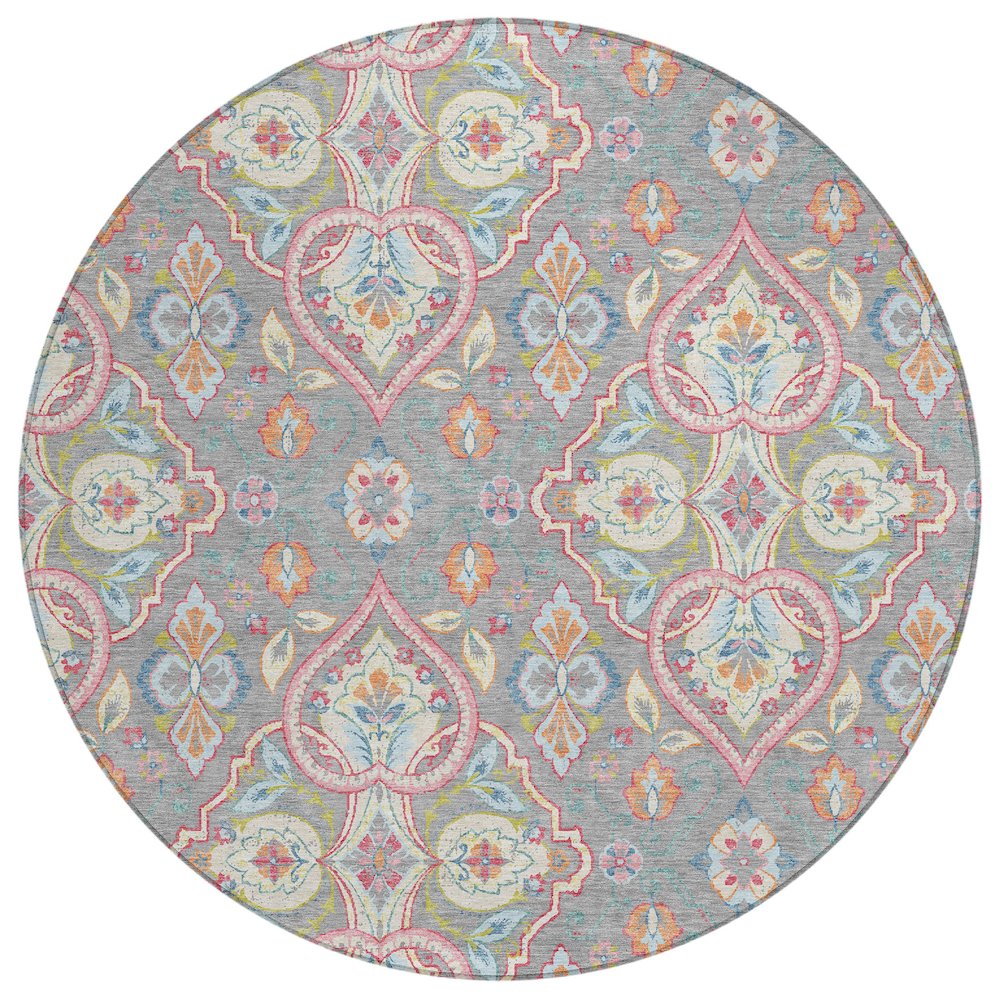 Machine Washable Indoor/Outdoor Chantille ACN2207 Gray 8' x 8' Round Rug. Picture 1