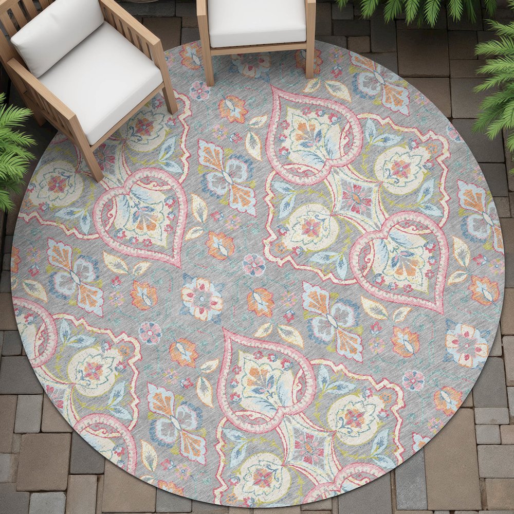 Machine Washable Indoor/Outdoor Chantille ACN2207 Gray 8' x 8' Round Rug. Picture 6