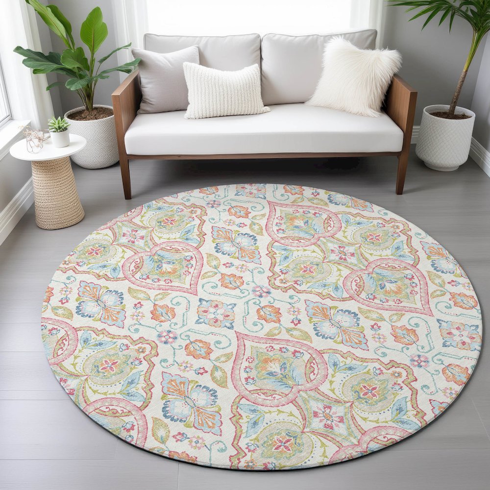 Machine Washable Indoor/Outdoor Chantille ACN2207 Ivory 8' x 8' Round Rug. Picture 5