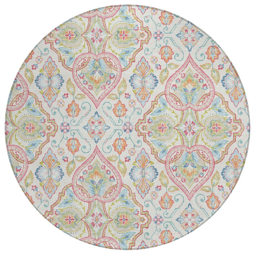 Machine Washable Indoor/Outdoor Chantille ACN2207 Ivory 8' x 8' Round Rug. Picture 1