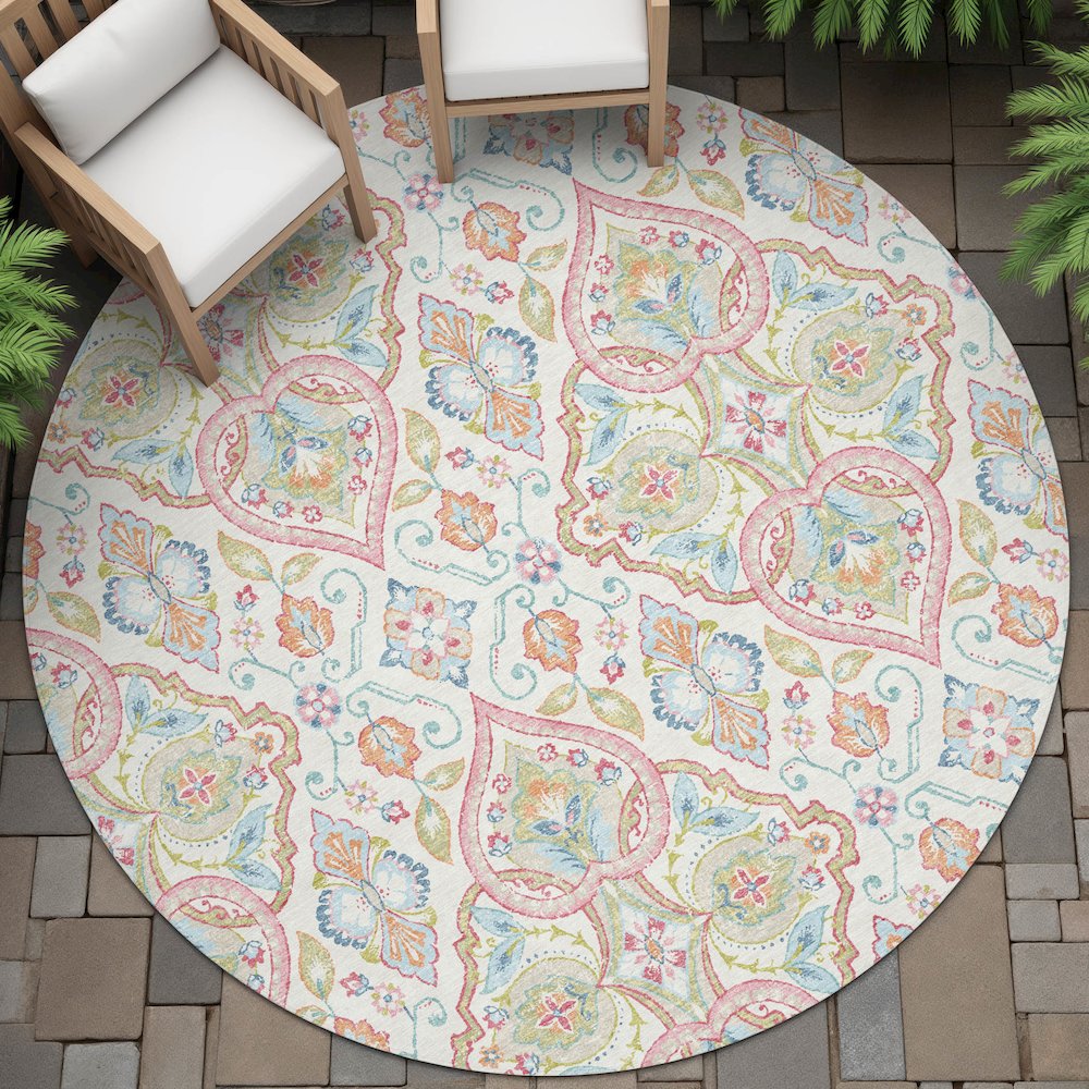 Machine Washable Indoor/Outdoor Chantille ACN2207 Ivory 8' x 8' Round Rug. Picture 6