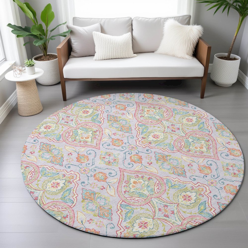 Machine Washable Indoor/Outdoor Chantille ACN2207 Lavender 8' x 8' Round Rug. Picture 5