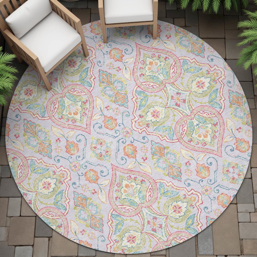 Machine Washable Indoor/Outdoor Chantille ACN2207 Lavender 8' x 8' Round Rug. Picture 6
