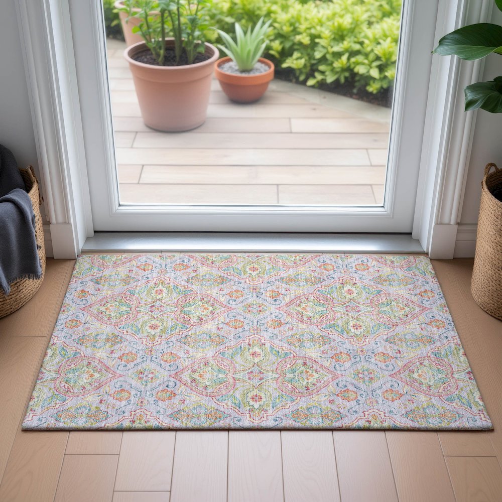 Machine Washable Indoor/Outdoor Chantille ACN2207 Lavender 1'8" x 2'6" Rug. Picture 5