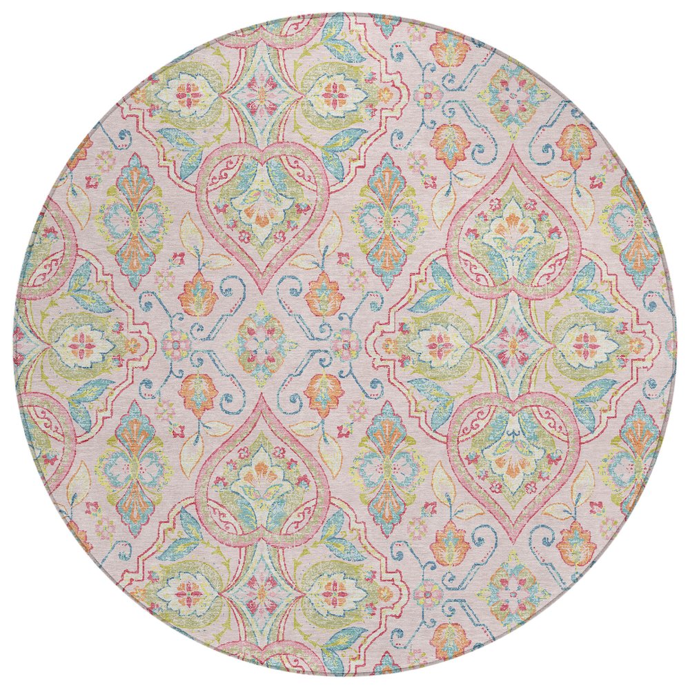Machine Washable Indoor/Outdoor Chantille ACN2207 Pink 8' x 8' Round Rug. Picture 1