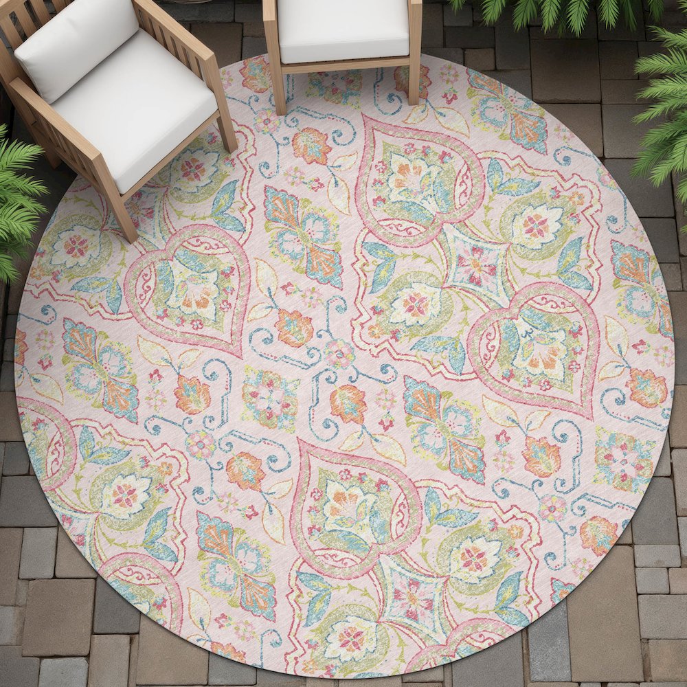 Machine Washable Indoor/Outdoor Chantille ACN2207 Pink 8' x 8' Round Rug. Picture 6