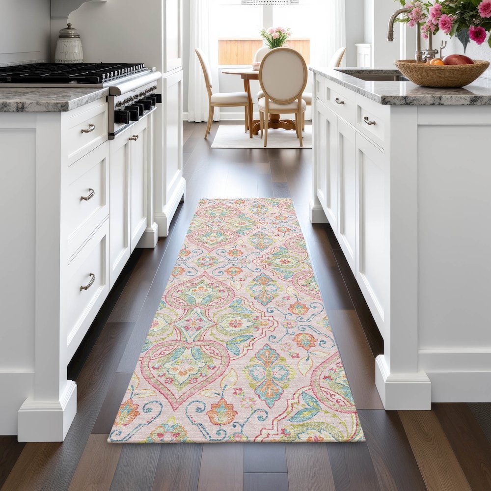 Machine Washable Indoor/Outdoor Chantille ACN2207 Pink 2'3" x 7'6" Runner Rug. Picture 5