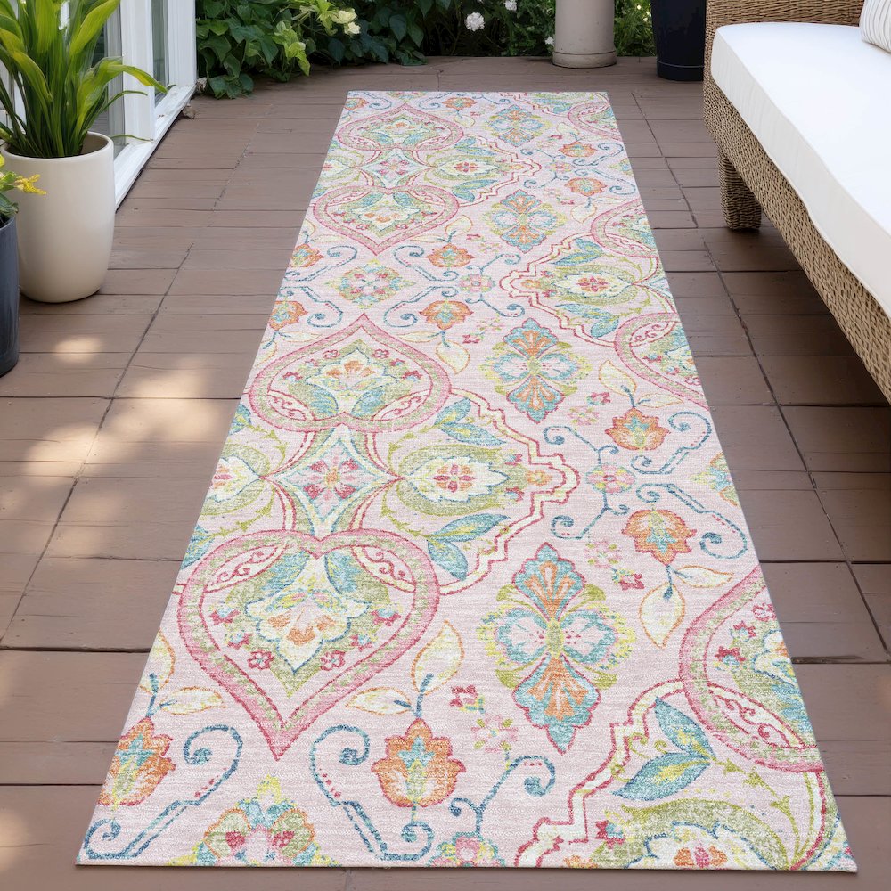 Machine Washable Indoor/Outdoor Chantille ACN2207 Pink 2'3" x 7'6" Runner Rug. Picture 6