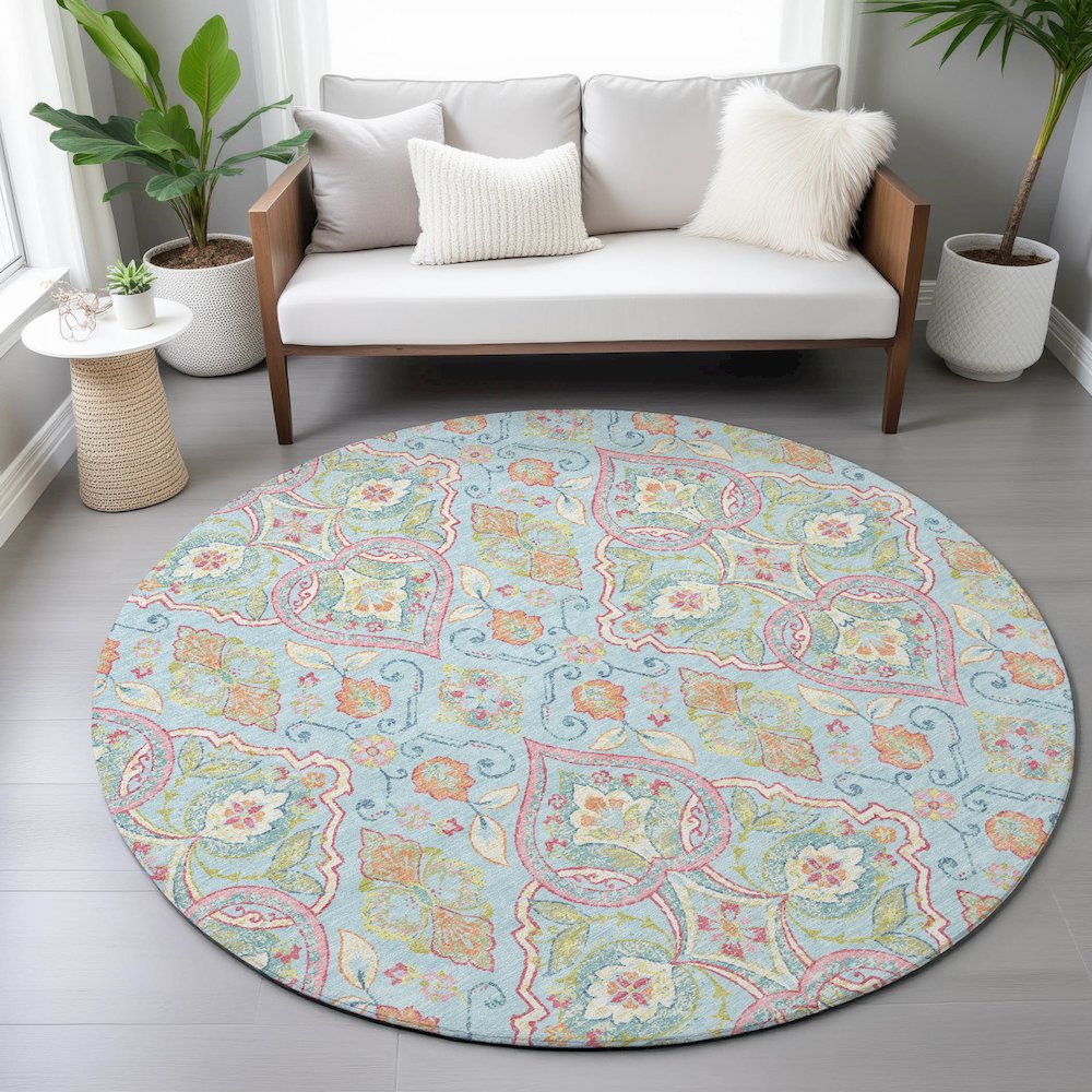 Machine Washable Indoor/Outdoor Chantille ACN2207 Sky 8' x 8' Round Rug. Picture 5