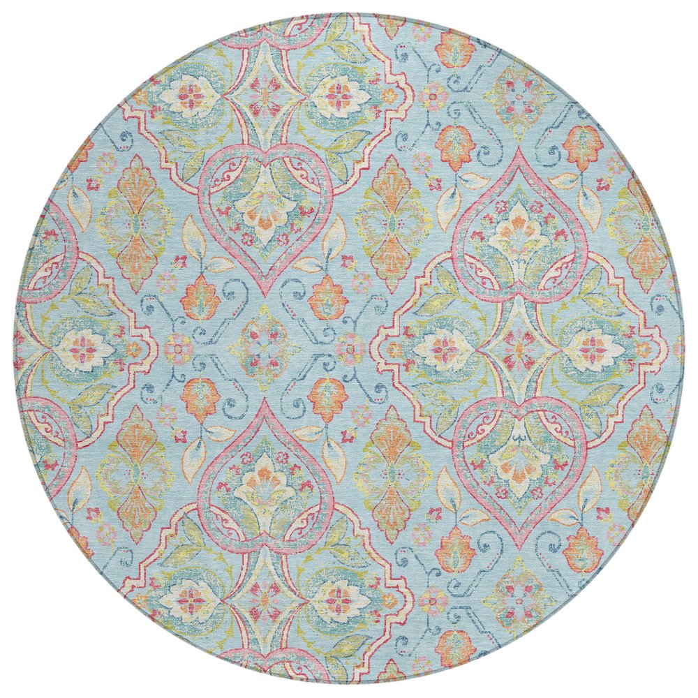 Machine Washable Indoor/Outdoor Chantille ACN2207 Sky 8' x 8' Round Rug. Picture 1