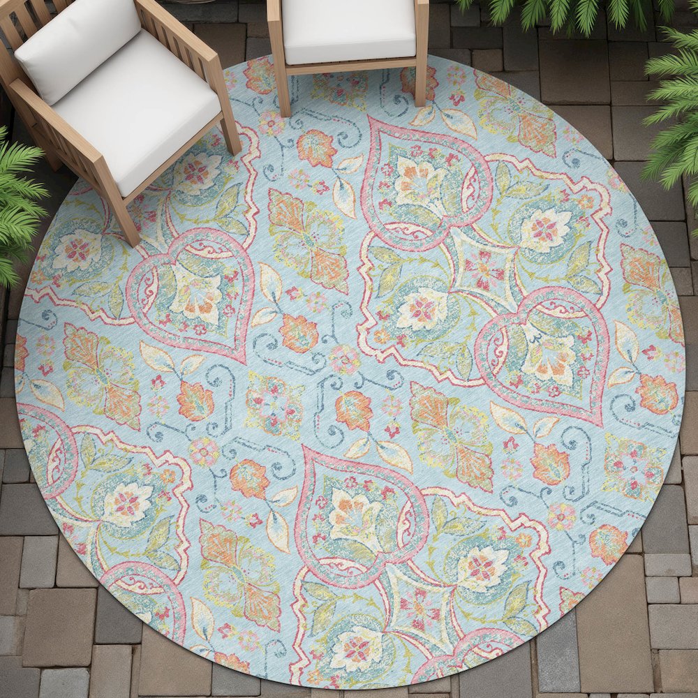 Machine Washable Indoor/Outdoor Chantille ACN2207 Sky 8' x 8' Round Rug. Picture 6