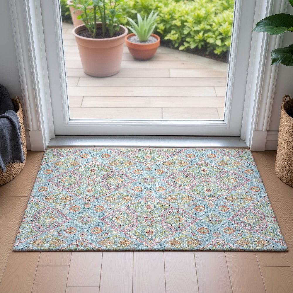 Machine Washable Indoor/Outdoor Chantille ACN2207 Sky 1'8" x 2'6" Rug. Picture 5